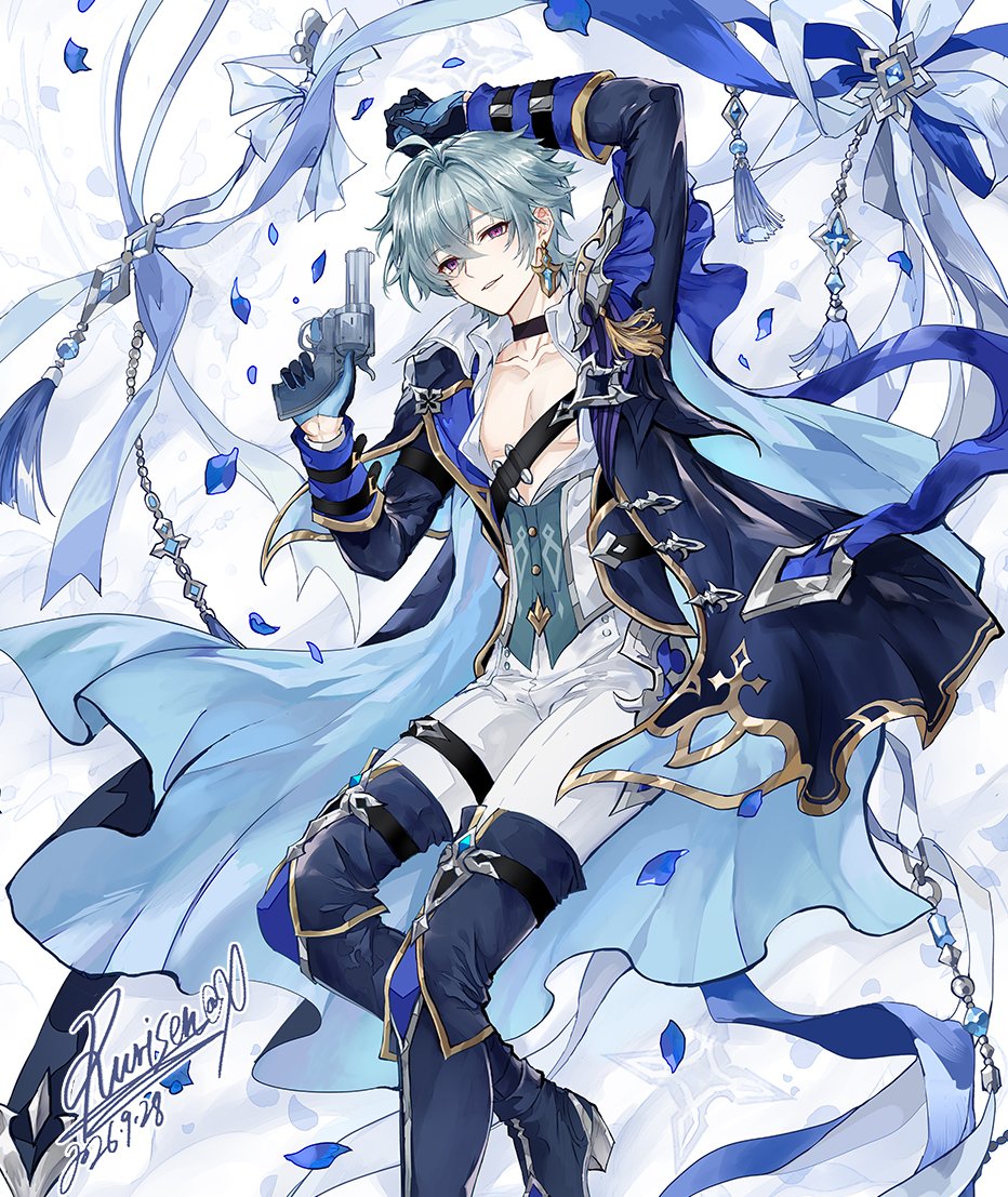 rurisen's tweet photo. Just finished my Lohen Dakimakura front side fan art~

 I am trying to stick with cell shade this time because I wanna practice this style for webtoon coloring XD  

 #lohen #GenshinImpact #原神 #ローエン https://t.co/1SBGsrZEEd