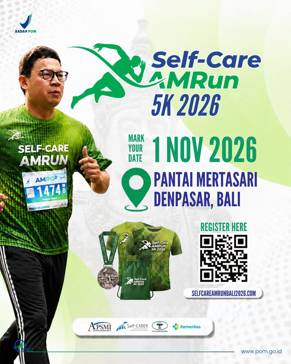 bpom_merauke's tweet photo. AMRUN IS BACK! WEโRE JUST GETTING STARTED !!!
๐ฃ Register now & be part of the movement!
Daftar langsung melalui tautan https://t.co/XHMsMVvnkk
#SelfCareAMRun2026
#AMRUN2026
#CegahAMR
#BijakGunakanAntibiotik
#OneHealthOneActionPreventAMRNow
#BPOM
#WAAW2026 https://t.co/90tBpGvbLw