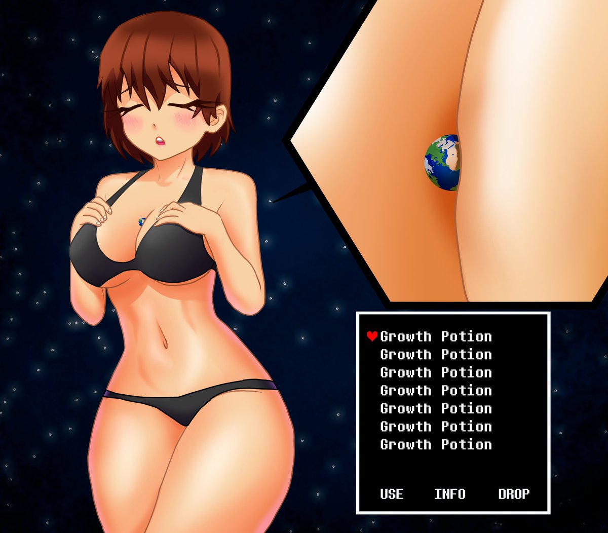 haporyu's tweet photo. She drunk only one growth potion https://t.co/jxqa20gobY