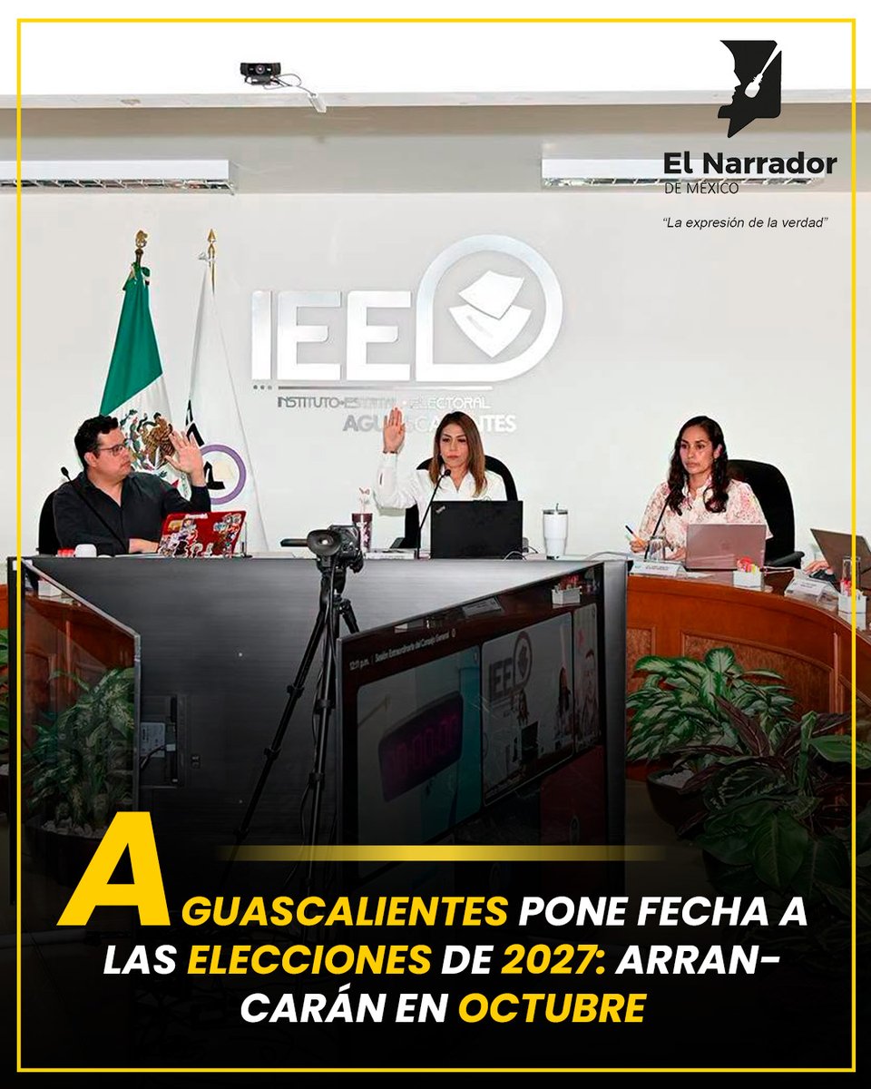 ElNarradordeMX's tweet photo. 🗳️ Aguascalientes ya tiene calendario rumbo a las elecciones de 2027.

El proceso iniciará formalmente el 9 de octubre y la jornada electoral será el 6 de junio de 2027, con elecciones para gubernatura, diputaciones y ayuntamientos.

#Aguascalientes #Elecciones2027 https://t.co/X2TX8HkvYH