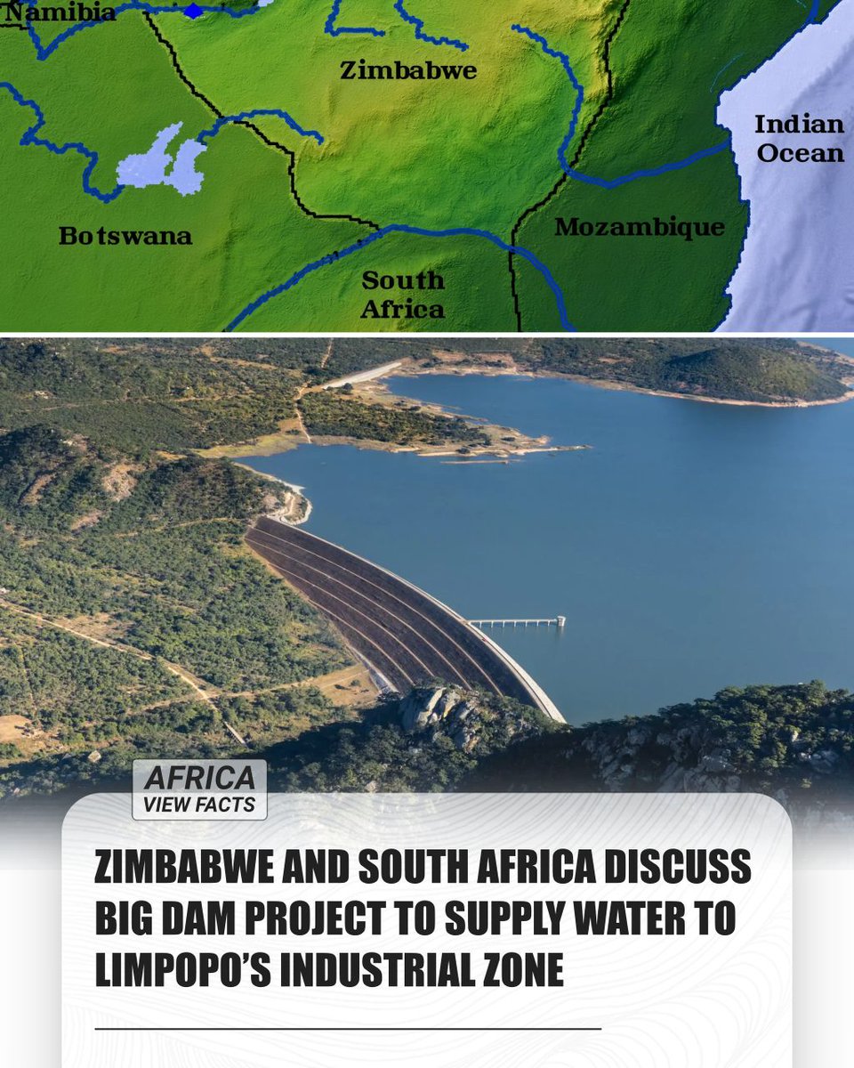 AfricaViewFacts's tweet photo. Zimbabwe 🇿🇼 and South Africa 🇿🇦 are discussing a proposed $500 million Thuli Moswa Dam in Zimbabwe.

The dam would store about 430 million cubic metres of water and supply up to 90 million cubic metres a year to the Musina-Makhado Special Economic Zone in Limpopo. 

South Africa would pay for the water under a 5 to 35-year agreement. A joint feasibility study is still under discussion, with no construction timeline confirmed. 

The project would rank among the larger cross-border water schemes since the Lesotho Highlands Water Project.