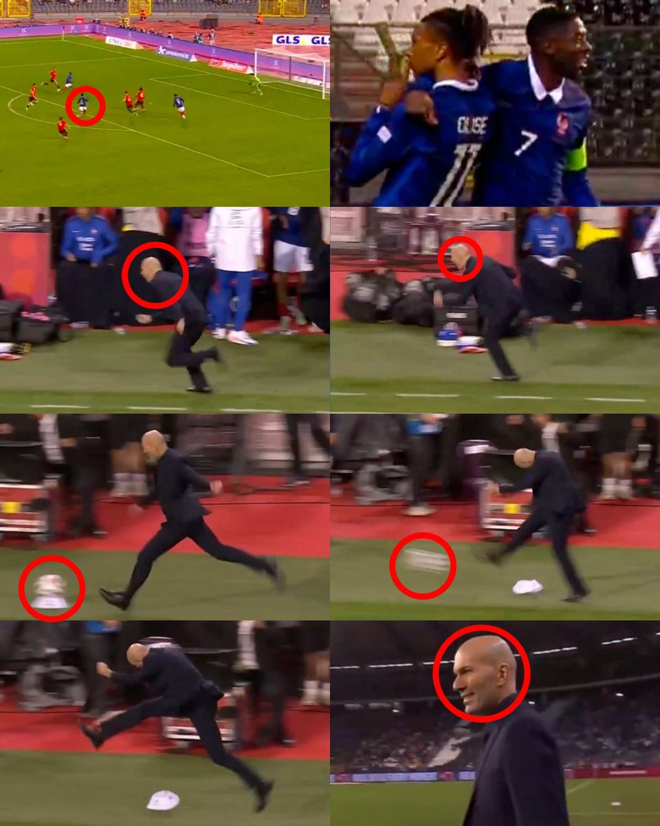 InvictosSomos's tweet photo. ¡¡NUNCA SE HABÍA VISTO A ZIDANE ASÍ!! Después del épico golazo de Michael Olise en el tramo final del partido ante Bélgica, Zinedine Zidane celebró como nunca antes en toda su carrera como entrenador. Salió corriendo, gritó la anotación a más no poder y hasta pateó la pelota que tenía cerca de la zona técnica. Festejó a tope luego de que uno de sus cambios resolviera el duelo ante los belgas. Y es que nada se compara con un triunfo sobre la hora con la selección de tu país. Zizou está en el lugar que siempre soñó. IMPOSIBLE NO EMOCIONARSE.