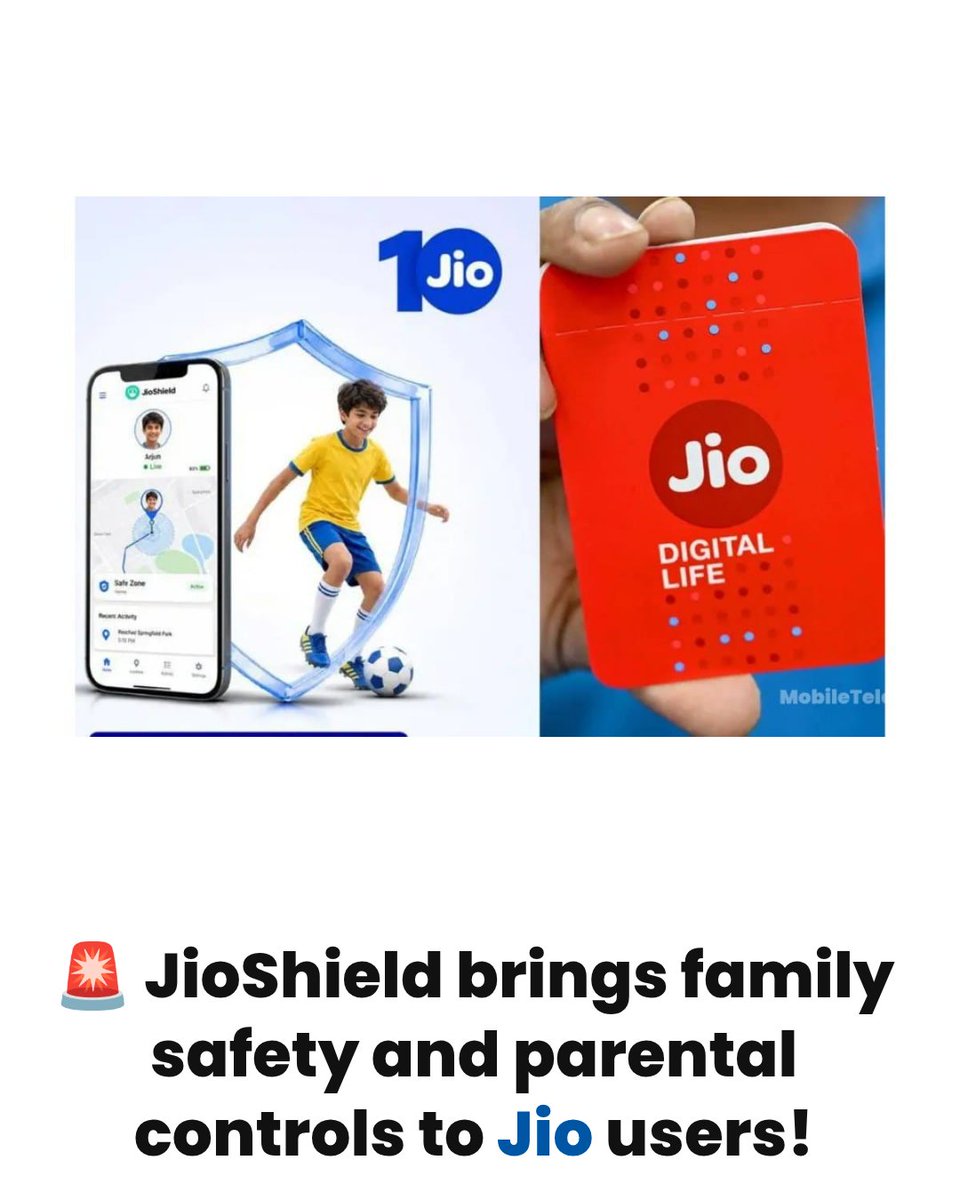 MobileTelco24's tweet photo. 🚨 JioShield costs ₹1,000 for 1 year and includes 10×₹100 recharge vouchers. Redeemable on eligible Jio prepaid ₹399+ unlimited 5G plans. Parent &amp; child need Jio numbers. #Jio #JioShield #MobileTelco https://t.co/oAM044o1lp