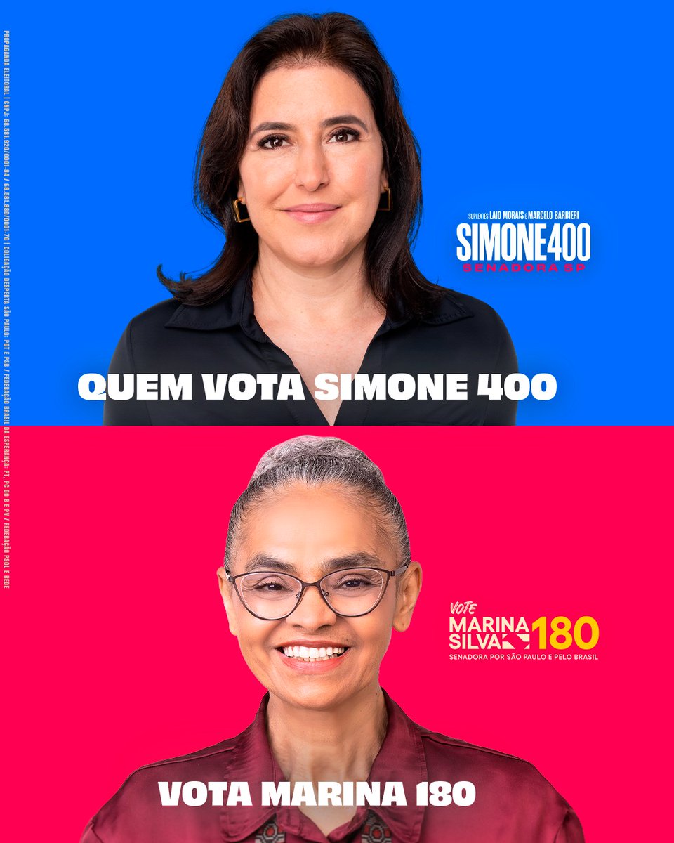 simonetebetbr's tweet photo. São Paulo vai fazer história ao eleger duas mulheres para o Senado Federal! 💙

VOTE
Simone 4️⃣0️⃣0️⃣✅ 
Marina 1️⃣8️⃣0️⃣✅

📲 Compartilhe para todos saberem que são dois votos para o Senado!

Essa é uma mensagem da Coligação Desperta São Paulo: PDT e PSB / Federação Brasil da Esperança: PT, PC DO B e PV / Federação PSOL e Rede. CNPJ: 68.581.920/0001-84 / 68.581.880/0001-70

#Simone400 #Marina180