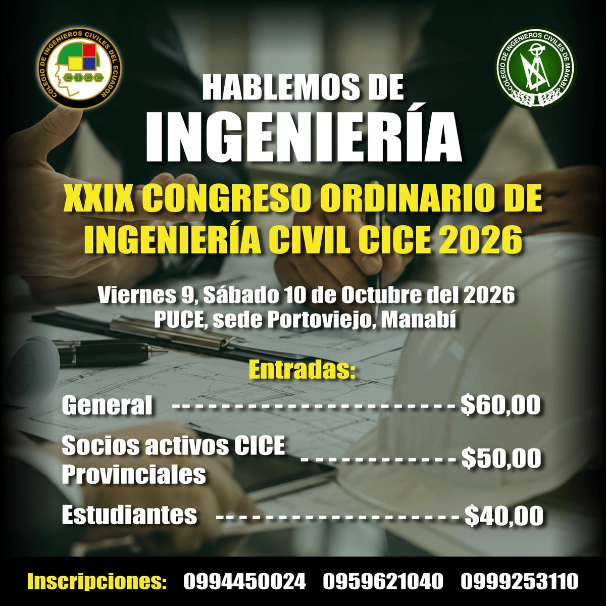 cicecuador's tweet photo. Este 9 y 10 de octubre tendremos el XXIX Congreso de Ingeniería Civil CICE 2026. Un espacio de encuentro ideal para el análisis y actualización de conocimientos profesionales. Dirigido a la comunidad académica, científica y profesionales afines. Invitación abierta al público! https://t.co/W5SFmp1gRI
