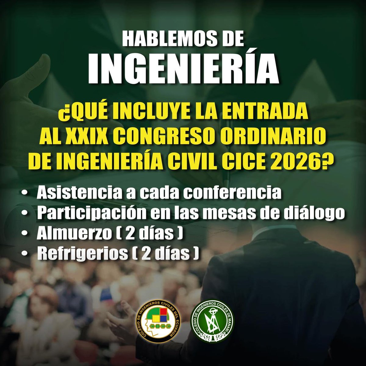 cicecuador's tweet photo. Este 9 y 10 de octubre tendremos el XXIX Congreso de Ingeniería Civil CICE 2026. Un espacio de encuentro ideal para el análisis y actualización de conocimientos profesionales. Dirigido a la comunidad académica, científica y profesionales afines. Invitación abierta al público! https://t.co/W5SFmp1gRI
