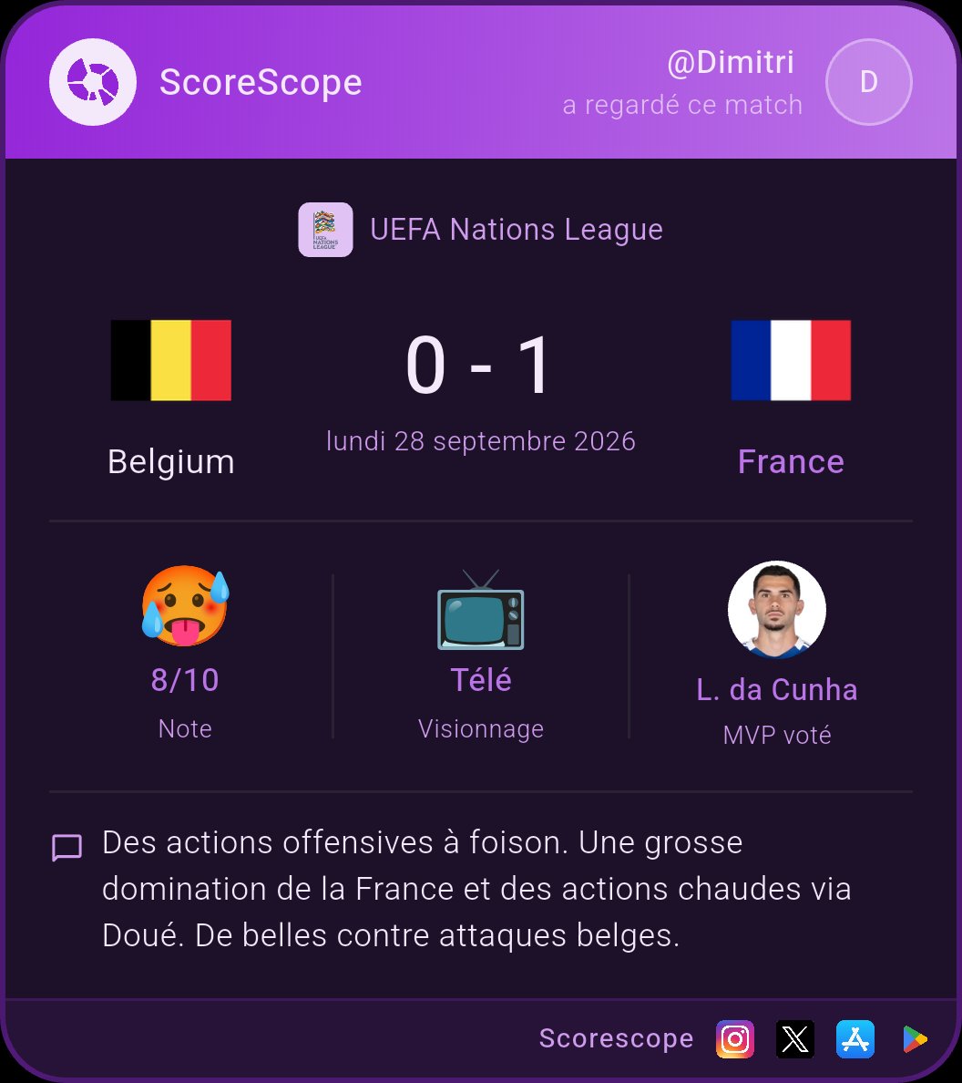 D1m1tr1cks's tweet photo. J'ai noté Belgium - France sur @ScoreScopeApp ! https://t.co/RRmzuoVjZG