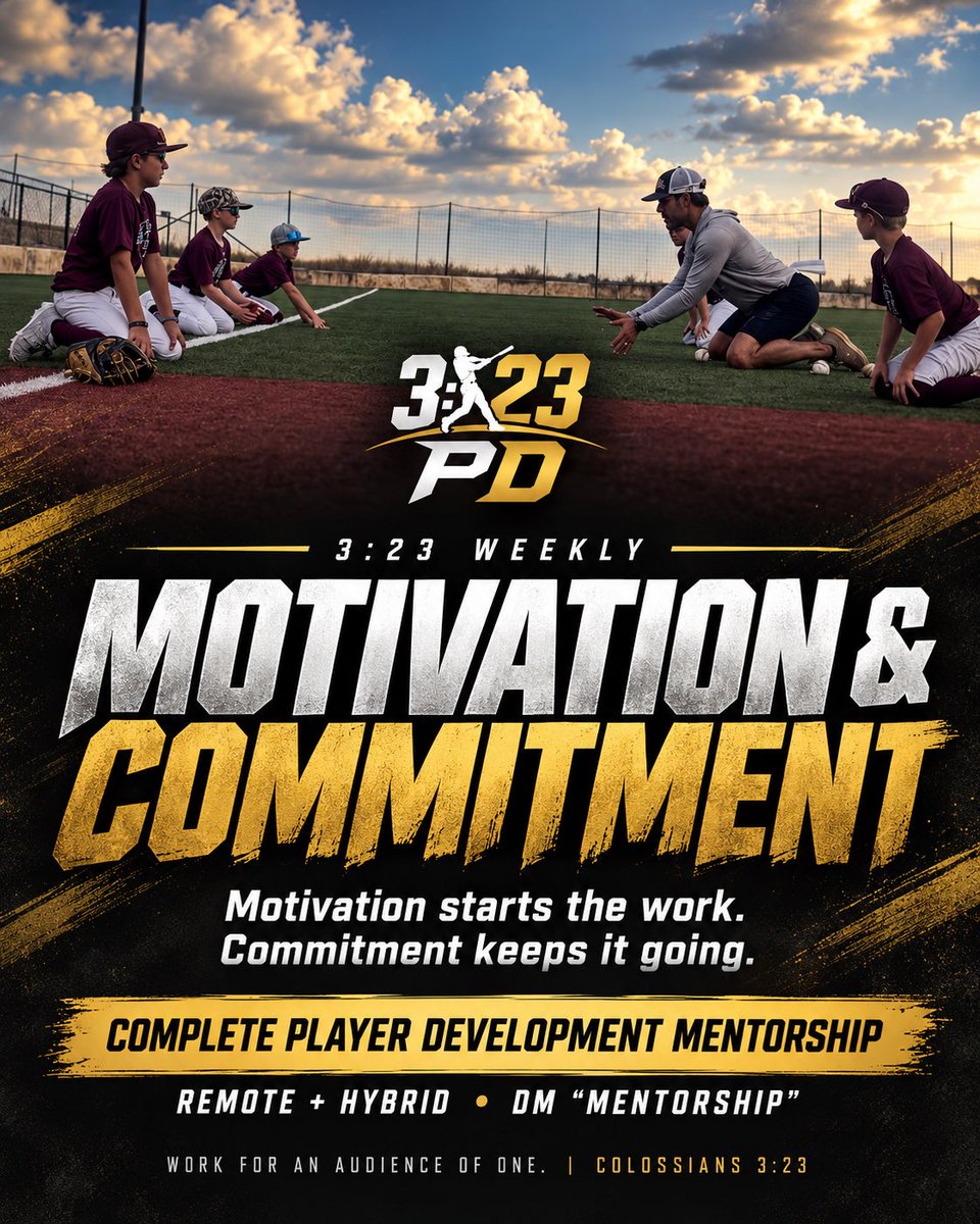 323pd_kaase's tweet photo. Motivation starts the work. Commitment keeps it going.

Choose one action for your game. Do it on 4 days this week and track it.

Want a plan and coaching between sessions? DM “MENTORSHIP” for 3:23PD remote or hybrid training. https://t.co/9tssPXZGzl