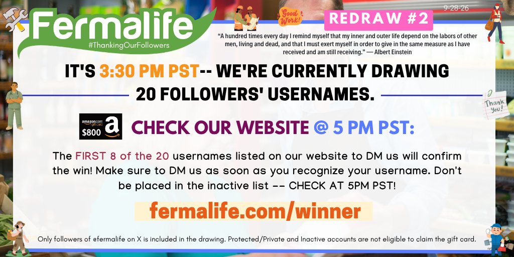 fermalife's tweet photo. 📢 We’re currently drawing 20 usernames for REDRAW#2. Check our website at 5PM PST to see if you are one of those listed on our website. The FIRST 8 OF THE 20 TO DM from the list will win! Remember, Redraw #2 is the last &amp; final redraw. CHECK at 5PM PST: https://t.co/WC10NXpmSx https://t.co/6aqr6QGtKQ