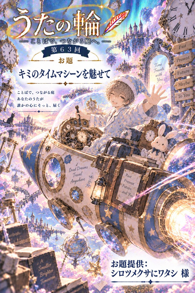 3629Waon's tweet photo. 【　うたの輪　063 　】

どなたでも。どんなジャンルでも。

お題に沿った「うた」を募集します。〆切はありません。

#うたの輪　と引用してください。

🟢

お題の解釈は自由です。想像を広げ、タイトルもご自由に。

※
お題提供【シロツメクサにワタシ】様 https://t.co/5WpmkXFgv0