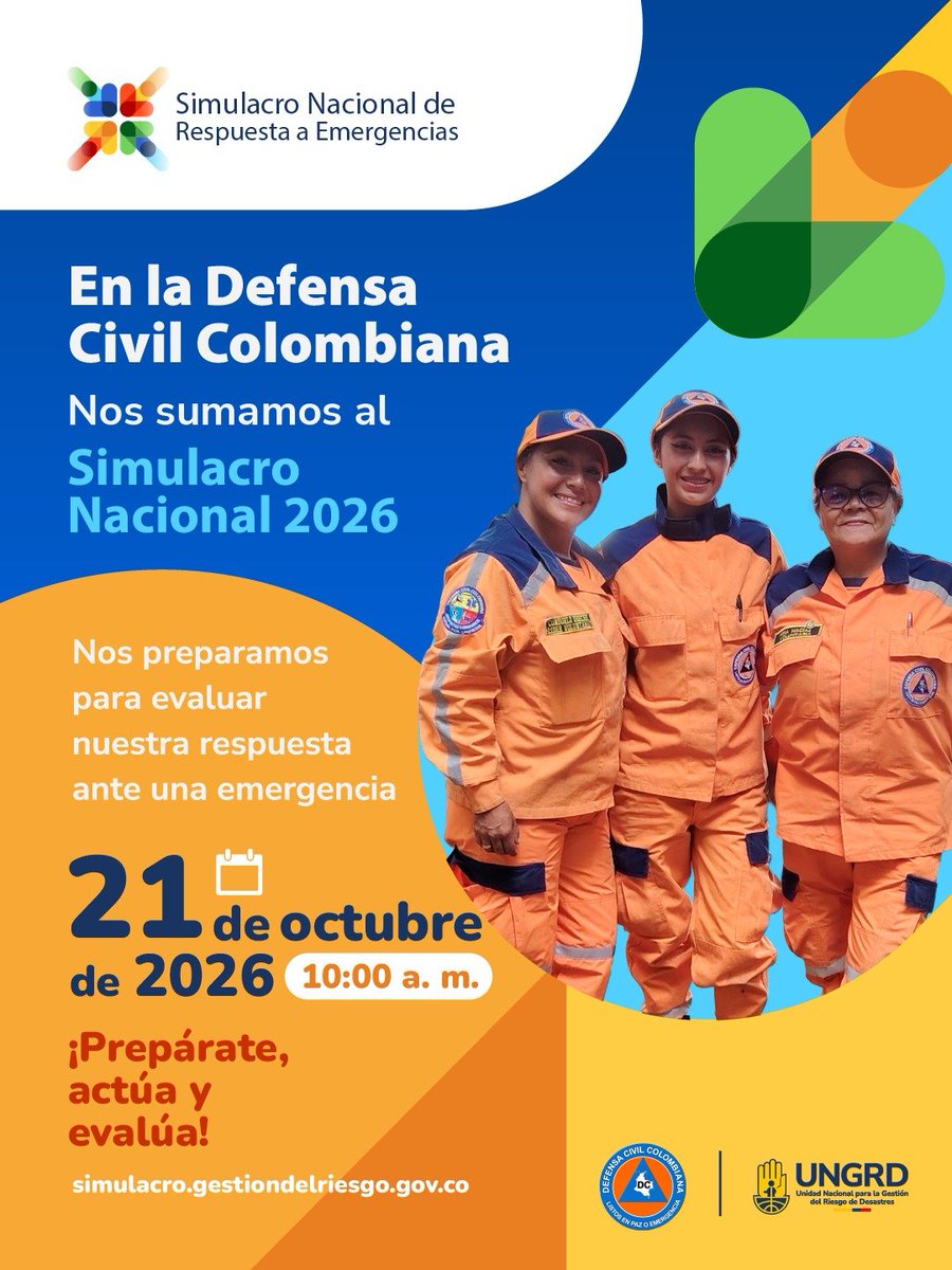 DefensaCivilCo's tweet photo. Desde la @Defensacivilco, nos preparamos para responder mejor antes las emergencias

Este 21 de octubre pondremos a prueba nuestras capacidades, fortaleceremos la coordinación y evaluaremos como respondemos frente a los escenarios de riesgo.
#SimulacroNacional https://t.co/XkLvqDcYbg