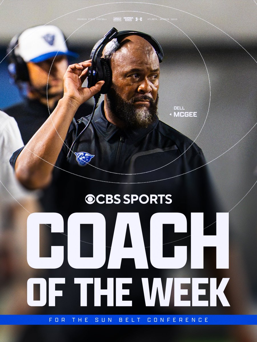 GeorgiaStateFB's tweet photo. Leading the way 🫡

Dell McGee was named @CBSSports Sun Belt Conference Coach of the Week. As picked by @mzenitz 

#LightItBlue | #HistoryHappensHere