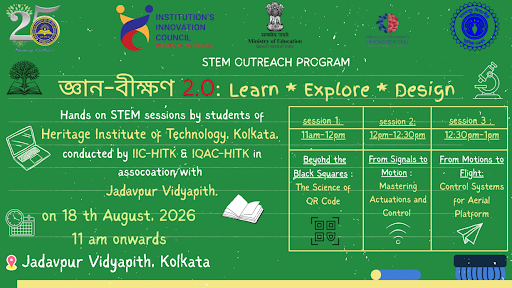 iic_hitk's tweet photo. X:
🧪 STEM Outreach Programme ‘জ্ঞান-বীক্ষণ 2.0’ held at Jadavpur Vidyapith on 18 Aug 2026, promoting curiosity, hands-on learning &amp; STEM awareness. #STEM #IIC #Innovation https://t.co/KqyVwGh1oQ
