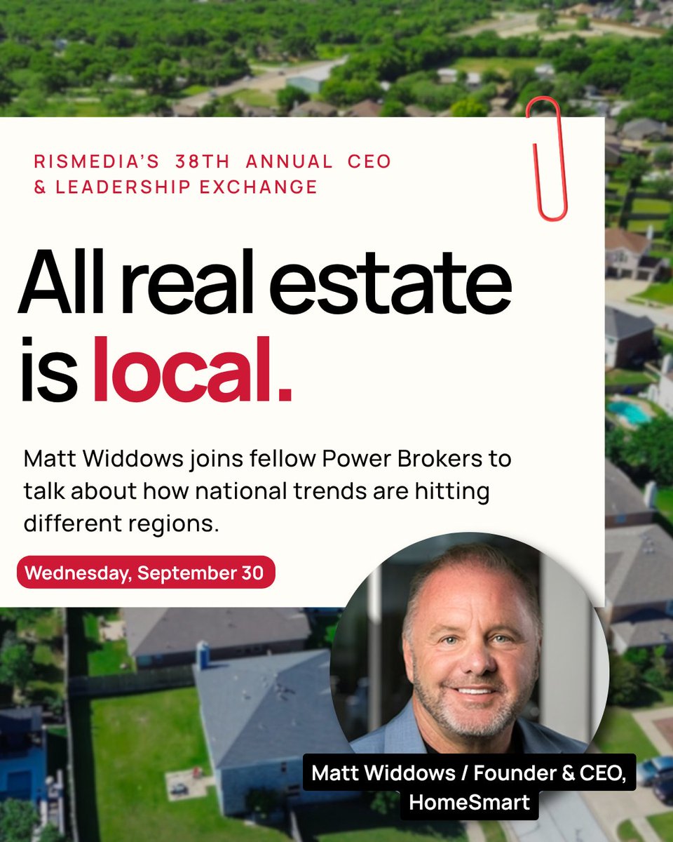 HomeSmartIntl's tweet photo. This Wednesday, HomeSmart Founder &amp; CEO Matt Widdows joins fellow Power Brokers at RISMedia’s CEO &amp; Leadership Exchange to discuss how national trends are playing out across different U.S. markets. https://t.co/8RA8fFs82V