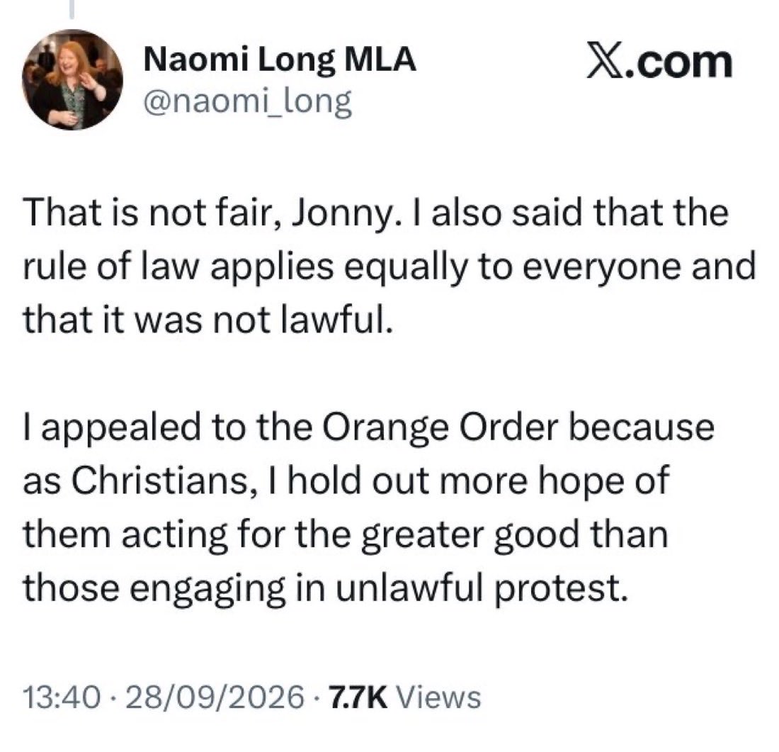 HamillAF's tweet photo. Orange order = good Christians

Nationalists = unlawful protestors https://t.co/YbXG03Fxjb