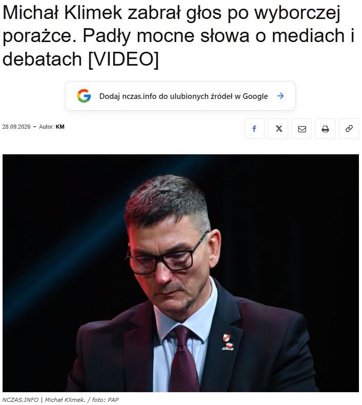 KoronyPolskiej's tweet photo. 👉 @michalklimekkkp:  Wybory przede wszystkim „wygrały media”.

– Media kreowały całą tę kampanię wyborczą, nie zapraszając na debaty, pomijając, manipulując, nie pokazując mojej sylwetki, kiedy zabierałem głos.

– Także bardzo dziękuję, że mimo tej nagonki – profesjonalnej nagonki, choć z profesjonalizmem to nie miało dużo wspólnego, co bardziej z brakiem kultury – to jednak mieszkańcy Krakowa mnie poparli.

– Wierzę i wiem o tym, że część mieszkańców Krakowa jeszcze nie wykazała się tak dużą odwagą, żeby stanąć dumnie razem z nami. Mamy solidny fundament, by odzyskać w Krakowie wolność i niepodległość.

Link do artykułu 🔗
https://t.co/t82CaXT1uV

#Kraków #MichałKlimek 
#WyborywKrakowie #Korona
#KonfederacjaKoronyPolskiej