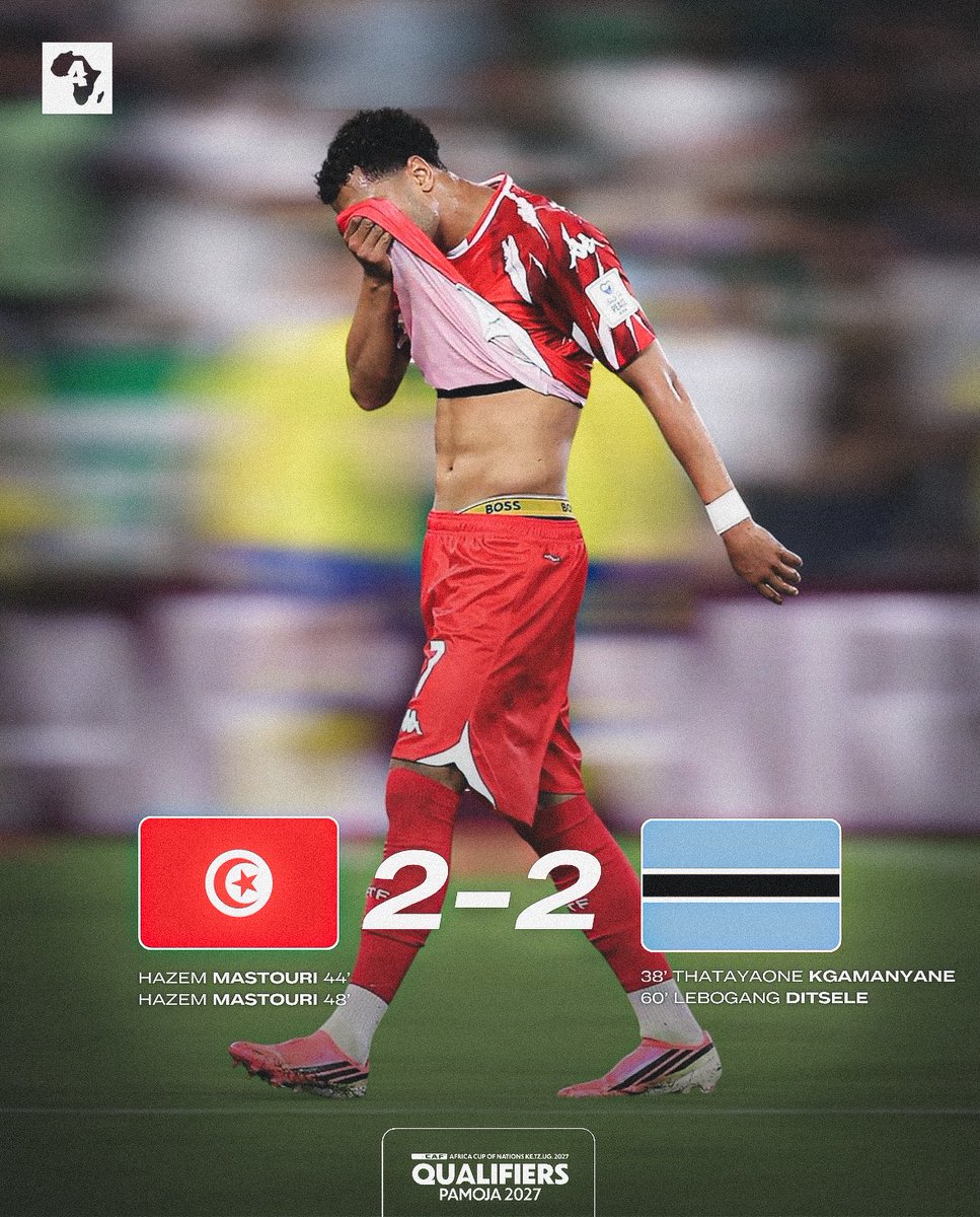 ActuFootAfrique's tweet photo. 🚨 La Tunisie 🇹🇳 fait 𝑵𝑼𝑳 à domicile face au Botswana 🇧🇼 (2-2) ! 🌍🤯

0️⃣ VICTOIRE DEPUIS LE 29 MARS, OUI, OUI : 0️⃣ DEPUIS LE 29 MARS !! 😱😱 https://t.co/S9WsKVIo6y