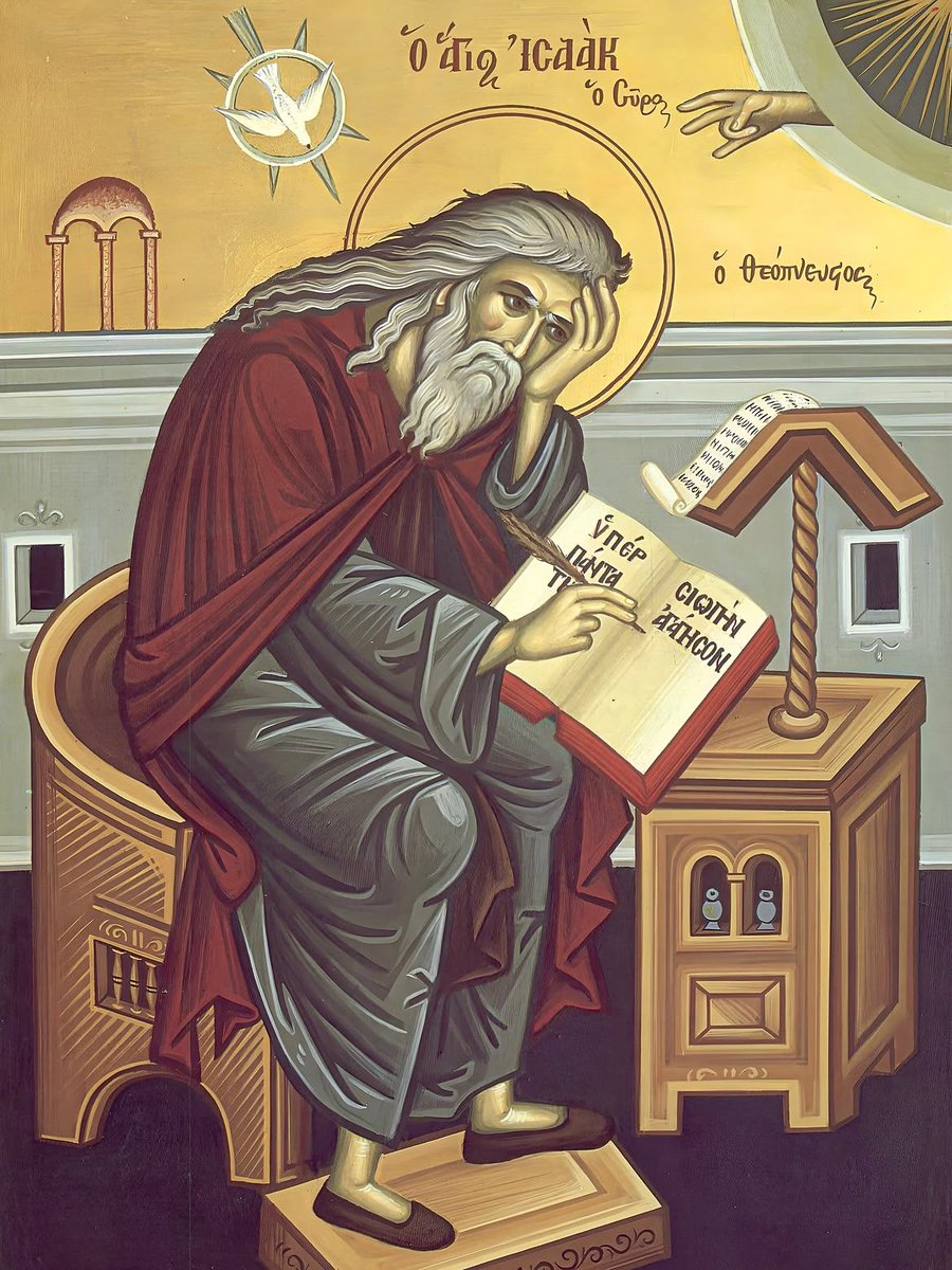 orthodox_33ad's tweet photo. 🔸 September 28 - Saint Isaac the Syrian ✍️ 🔸

Today, we commemorate Saint Isaac the Syrian. He was the Bishop of the ancient city of Ninevah in Upper Mesopotamia (located in the modern-day city of Mosul in northern Iraq) during the 7th century, and became known for his strict monastic life and ascetic writings. Saint Isaac was born in the region of Qatar on the western shore of the Persian Gulf. While still quite young, he entered the monastery of Mar Matthew near Ninevah and received the monastic tonsure here with his brother.

His wisdom, virtue, and ascetic zeal attracted the attention of the brethren, and they proposed that he head the monastery. Saint Isaac did not want this burden however, instead preferring a life of silence, so he left the monastery to live in the desert. His brother urged him more than once to return to the monastery, but Saint Isaac would not leave his place of solitude. Unable to escape the fame brought upon him by his holy life however, Saint Isaac was ordained Bishop of Ninevah.

Seeing the crude manners and disobedience of the inhabitants of the city, the Saint felt that it was beyond his ability to guide them. Seeking to again find a place of silence in which he could devote himself completely to the Lord, he resigned his office and went into the mountains to live with the hermits. There, he lived in solitude for many years studying the Scripture.

Eventually, blindness and old age forced him to retire to the monastery of Rabban Shabur, and having attained a high degree of spiritual perfection, he reposed here around the year 700 AD. A great teacher of ascetics, Saint Isaac left many important writings on the monastic practice. One of his most notable works, ‘The Ascetic Homilies of Saint Isaac the Syrian’, teaches the process of noetic purification through ascetic labors, especially that of hesychasm and nepsis (spiritual watchfulness), and emphasizes the necessity of stillness to purify the soul.