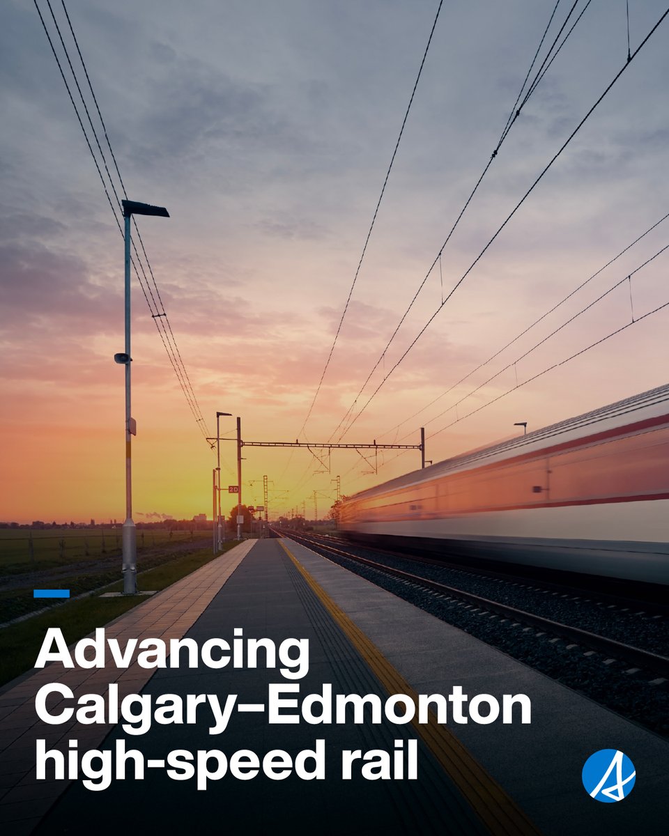 ABTransComm's tweet photo. The Government of Alberta and the Government of Canada have committed to work together to advance a high-speed passenger rail connection between Calgary &amp; Edmonton. Alberta is preparing to launch an RFP this fall. https://t.co/hAWMl3f0a7 @ABDanielleSmith @DevinDVote https://t.co/w9cgPQydBb