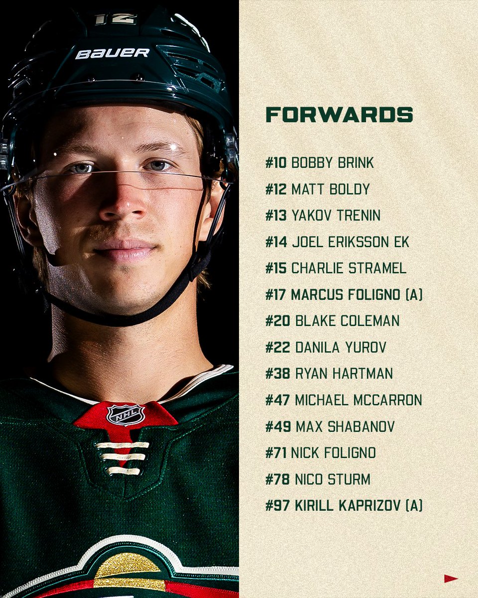 mnwild's tweet photo. Ladies and gentlemen, presenting your opening night roster https://t.co/f6FPHEAQrP