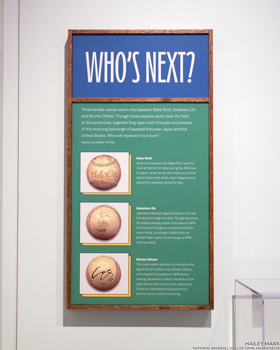 baseballhall's tweet photo. Ruth. Oh. Ohtani. This is truly a dream baseball!

On loan from Hideki Tomita, this one-of-a-kind signed ball connecting three eras of stars went on exhibit Monday in Yakyu | Baseball. https://t.co/1EY8K43lbi