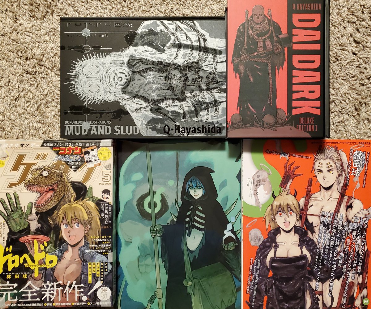 ItsAnnora's tweet photo. Some recent additions to my Q Hayashida collection!! (Plus a print by the amazing @Gunbusted !)  #Dorohedoro #DaiDark https://t.co/T1ao9AZtvE