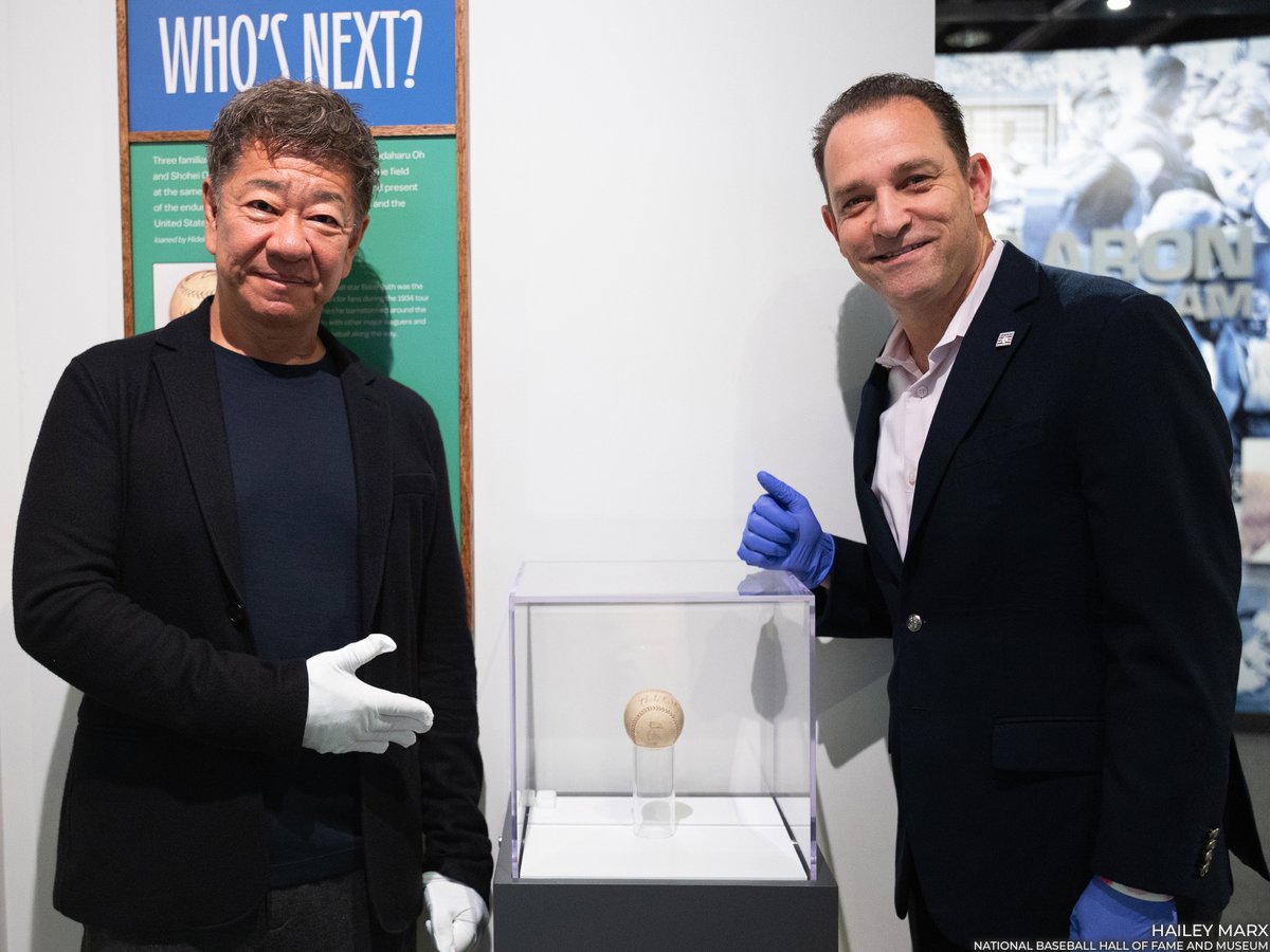 baseballhall's tweet photo. Ruth. Oh. Ohtani. This is truly a dream baseball!

On loan from Hideki Tomita, this one-of-a-kind signed ball connecting three eras of stars went on exhibit Monday in Yakyu | Baseball. https://t.co/1EY8K43lbi