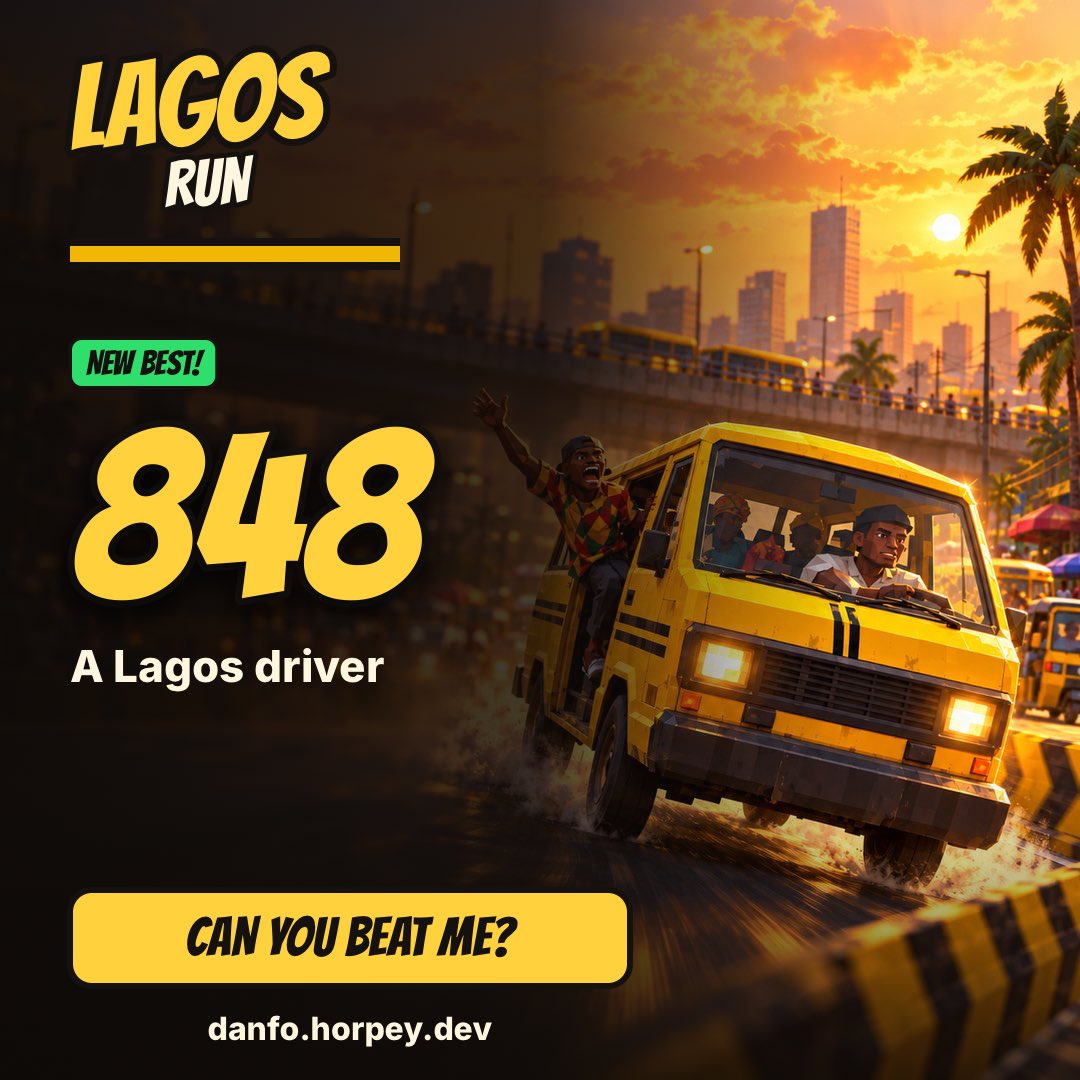 Gothicbarbiey's tweet photo. This is why I don’t drive 🤣🤣🤣🤣🤣🤣
I scored 848 driving danfo in Lagos Run. Can you beat me? https://t.co/SmvfyvmR3U #LagosRun @eureka_seamless https://t.co/hX3IGGTk85