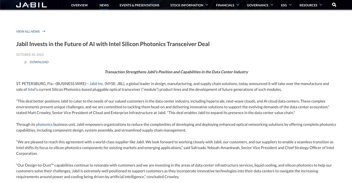 dizaq1's tweet photo. Some interesting $INTC - $SIVE connections I have picked up during my research:

2001: Intel invests in the Series A of a tiny Scottish laser fab called CST Global.

2020: Intel and CST are among the founding members of the CW-WDM MSA, the multi-wavelength laser spec for AI optics.

2025: Jabil launches a 1.6T transceiver "built using an $INTC Silicon Photonics engine", from the transceiver business it took over from Intel.

2026: Jabil announces a second 1.6T module, an LRO, being developed with DFB lasers from that Scottish fab, now Sivers Photonics $SIVE.

Pretty cool full circle connections, just picked them up while doing some investigating.
