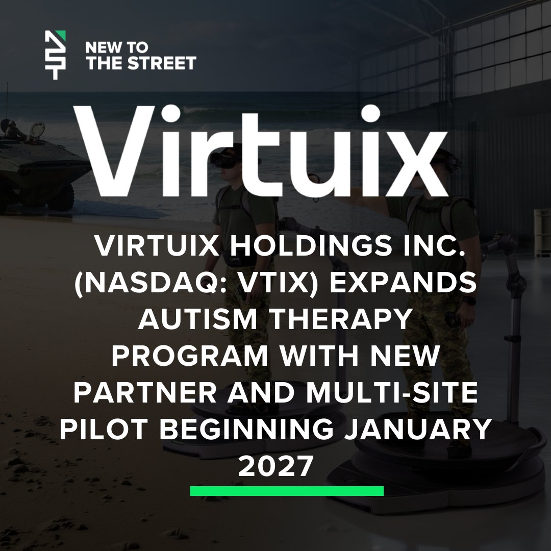 NewToTheStreet's tweet photo. Virtuix Expands Autism Therapy Program

@VirtuixOmni (NASDAQ: VTIX) is expanding its autism therapy program through a new partnership and a multi-site pilot scheduled to begin in January 2027, further exploring applications for its immersive Omni One technology in therapeutic settings.  @vincemedia1 

Read the full press release⬇️
https://t.co/gIRTf4tcWX

Watch the @NewToTheStreet new interview here⬇️
https://t.co/N7KJtLJVZz

Learn more at https://t.co/g5gXo2nJ63

#virtuix #vtix #virtualreality #gamingtech  #vrtechnology #investornews #newtothestreet