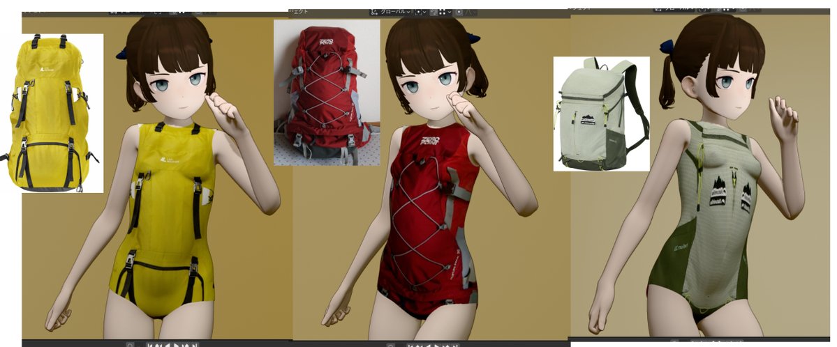 Masin_Machine's tweet photo. ARuFa氏のリュック着を見て、成る程！になったので3Dモデルにベタ貼りしてみる。成る程… https://t.co/uRmKf6MRPf