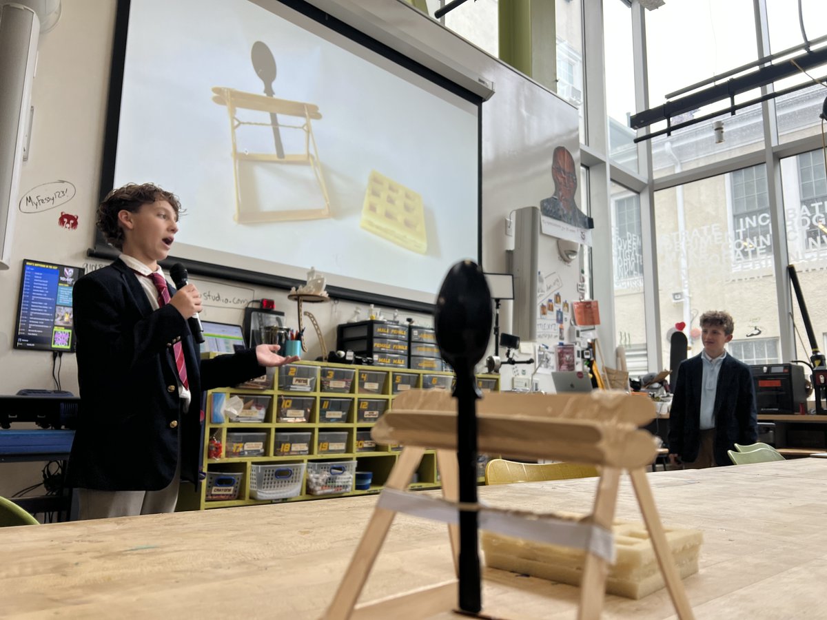 FessyiLab's tweet photo. A great group of Innovation Studio I students presented their "Hacking Snacks" projects today. The chocolate chip waffle catapult tic-tac-toe game was a highlight! π§ #makered #makerspace #innovation #designthinking #iterativedesign #creativity #handsonlearning https://t.co/mfeSiP4ZI7