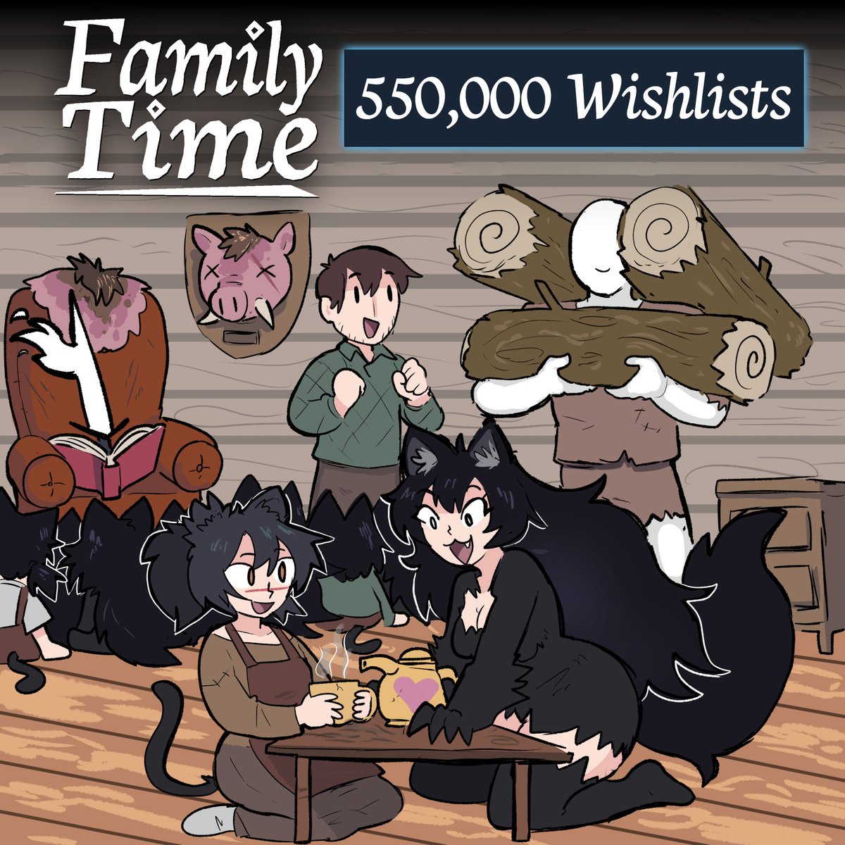 DevShinobu's tweet photo. Family Time hit 550,000 Wishlists! Now in TOP 100 MOST WISHLISTED OF ALL TIME! 🎊🎊🎉🎉🎆

Also, announcing @JAPversus as the official artist for the project! He will be doing nearly all in-game art for the game!

Episode 3 game releases October 9th (link in bio)!

Stay tuned! https://t.co/CNT6IW5LJt