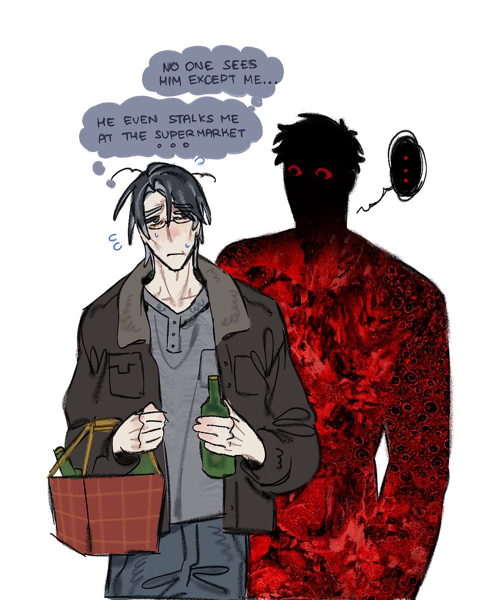 raveny_raven's tweet photo. oc doodles
Living alone, Lucian began seeing Flash, who silently watches him. Struggling with his mental state, he became heavily dependent on alcohol and cigarettes, though he drinks and smokes less around Flash https://t.co/l20k1SqFKZ