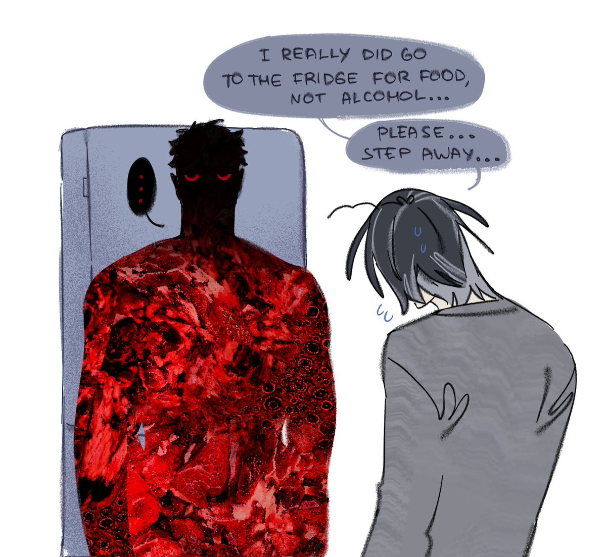 raveny_raven's tweet photo. oc doodles
Living alone, Lucian began seeing Flash, who silently watches him. Struggling with his mental state, he became heavily dependent on alcohol and cigarettes, though he drinks and smokes less around Flash https://t.co/l20k1SqFKZ