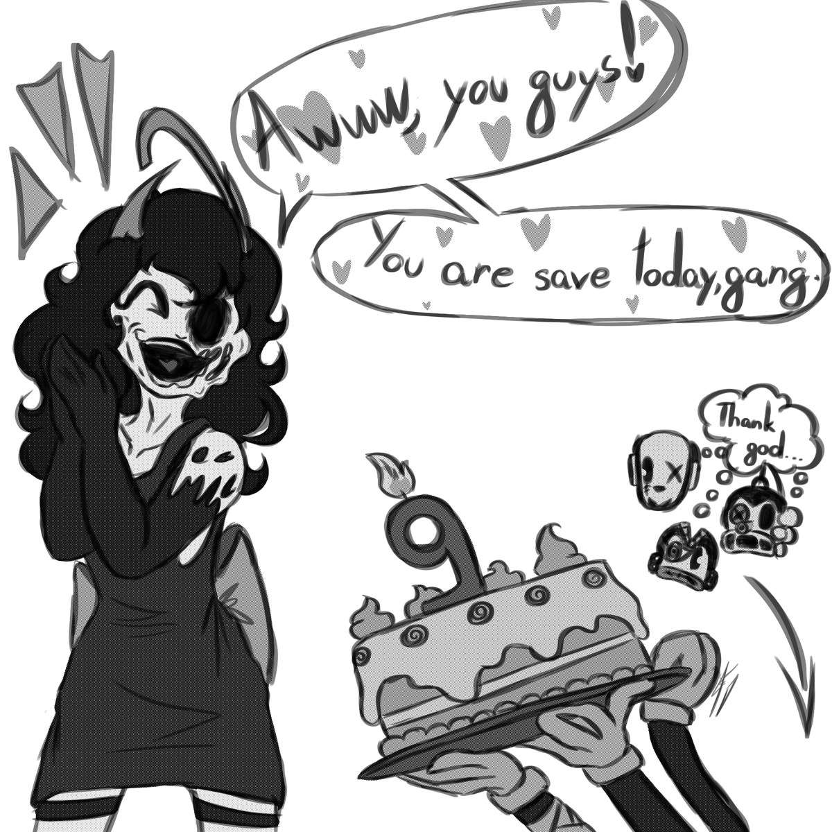 PixulSfant's tweet photo. Happy 9th anniversary of cht 3 from batim. I love all the characters introduced in this chapter, I could not draw something tho.
#Bendy #Batim #AliceAngel https://t.co/ciMnEqD5oM