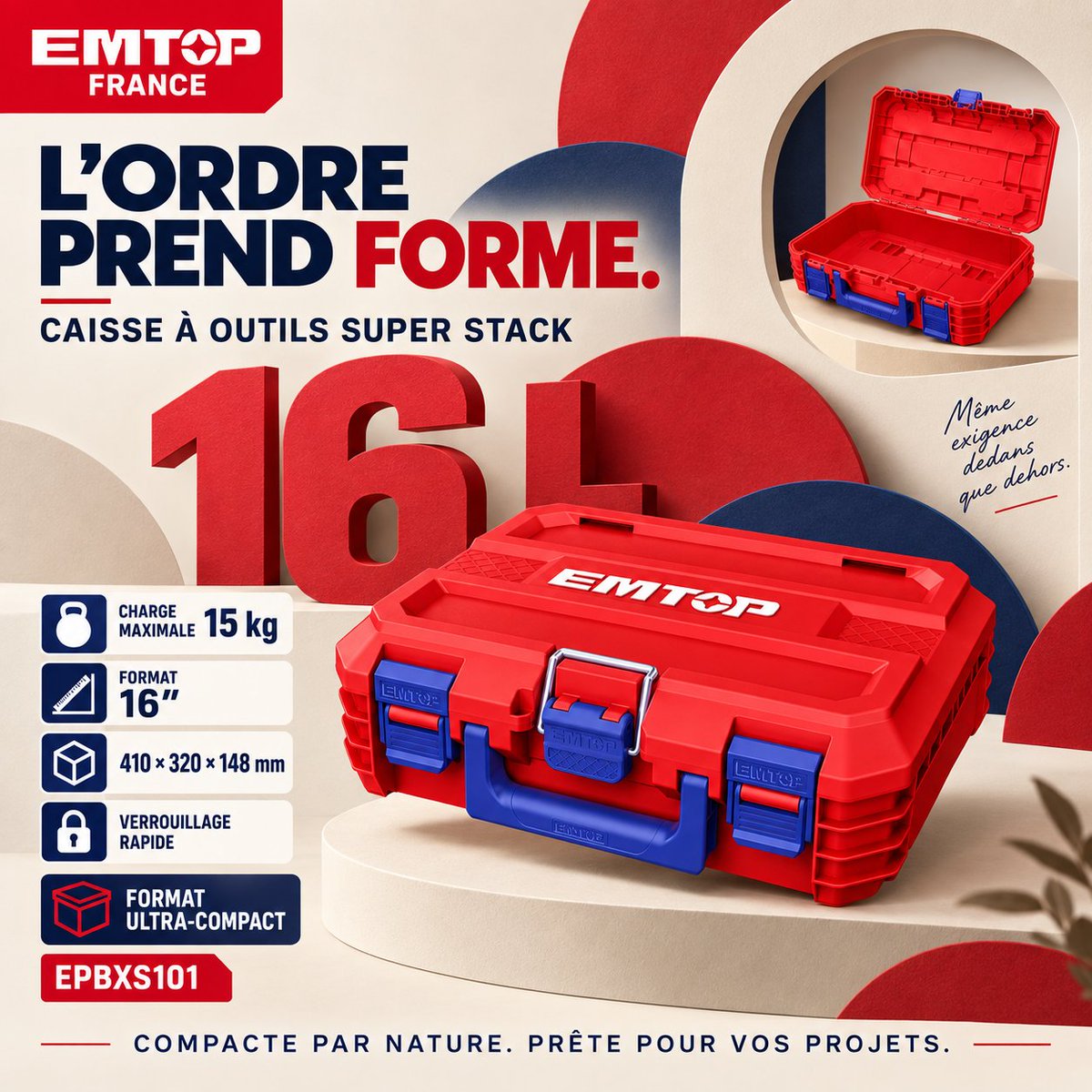 EMTOP_FRANCE's tweet photo. ✨ La SUPER STACK EMTOP 16 L transforme l’organisation en véritable réflexe.
🧰 16 L
📏 16"
📦 410 × 320 × 148 mm
🔒 Verrouillage rapide
💪 Charge max. 15 kg
Même exigence dedans que dehors.
📌 EPBXS101 — EMTOP France
#EMTOPFrance #EMTOP #SuperStack #Organisation #CaisseAOutils https://t.co/4Cx9KeImrc