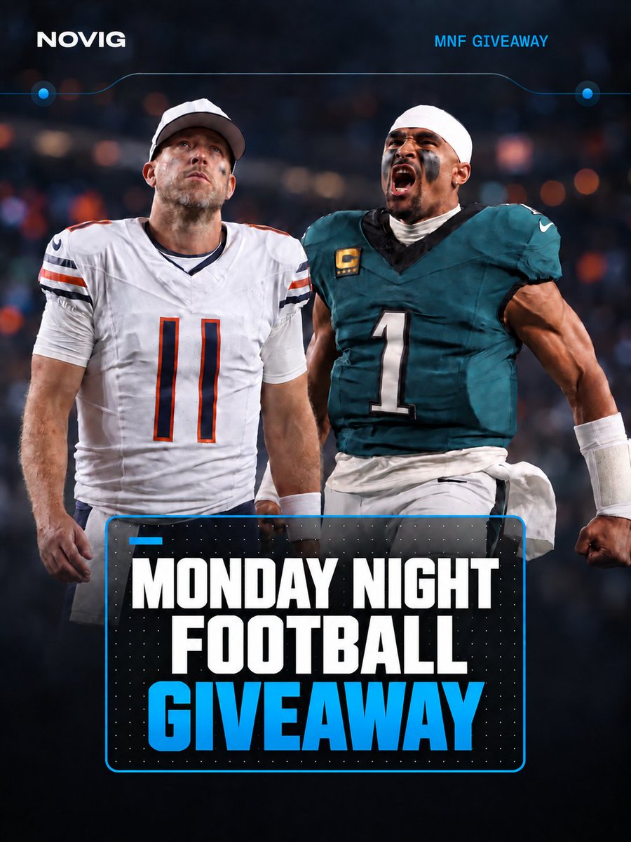 Novig's tweet photo. Monday Night Football Giveaway 🏈

Pick the winner tonight, and if you're right, you could be one of 5 users to win $50 in Trade Credits. 💰

How to enter:
1️⃣ Follow @Novig
2️⃣ Repost
3️⃣ Comment “PHI” or “CHI”

⏰ Entries close at kickoff (8:15 PM ET). Winners announced tomorrow. https://t.co/6ubrh9dX1J