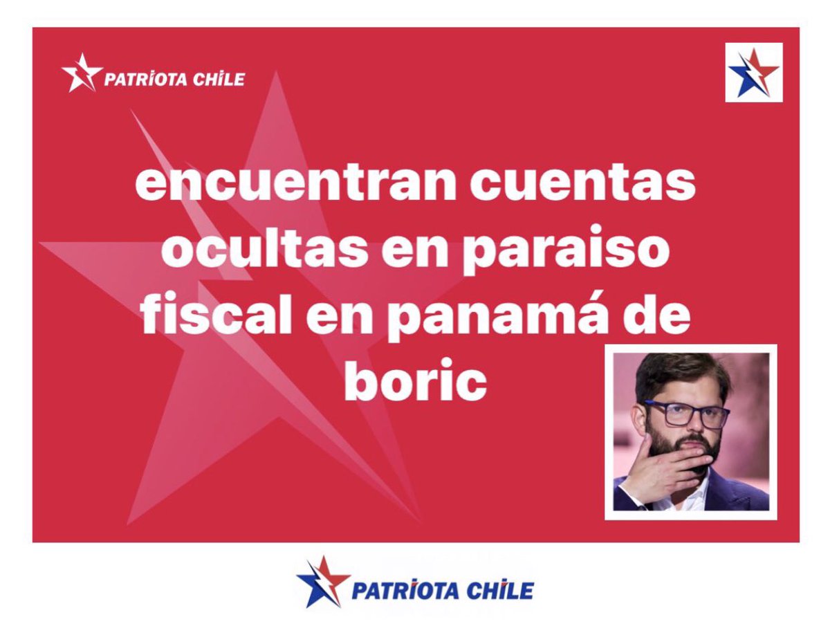 Soubirous_33's tweet photo. 🔴 #URGENTE | Patriotas, al parecer se habrían encontrado cuentas SECRETAS del MERLUZO en paraíso Fiscal en Panamá. Noticia en Desarrollo. RT @min_interior @Contraloriacl @biobio https://t.co/xC9fCTEV9D