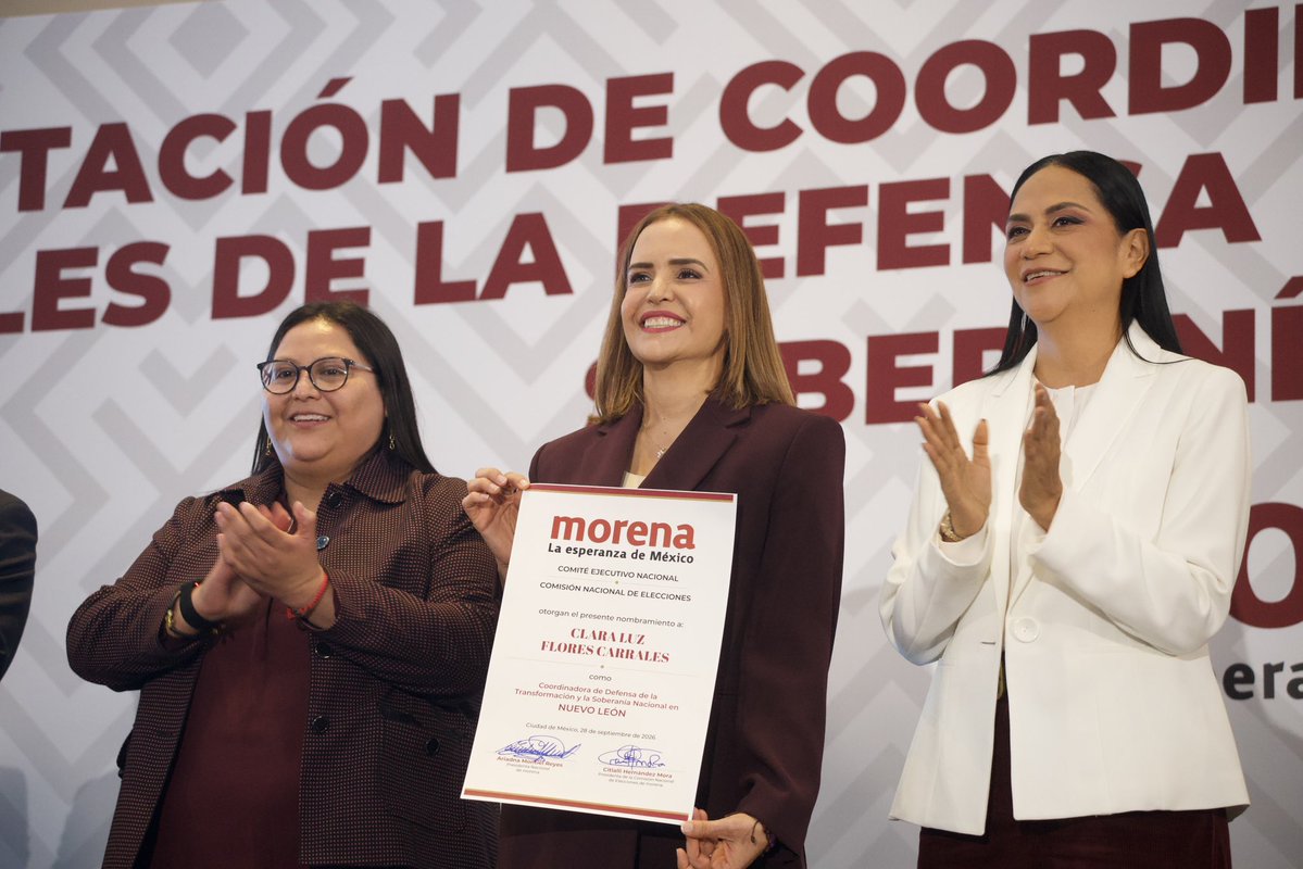CitlaHM's tweet photo. Más mujeres organizando, tomando decisiones y encabezando los grandes retos de nuestro país ✊🏽 

Felicidades a @claraluzflores, nueva Coordinadora Estatal de Defensa de la Transformación y la Soberanía Nacional en Nuevo León. 

¡Que no pare la transformación! 💜 https://t.co/MoVdAI0Ao1