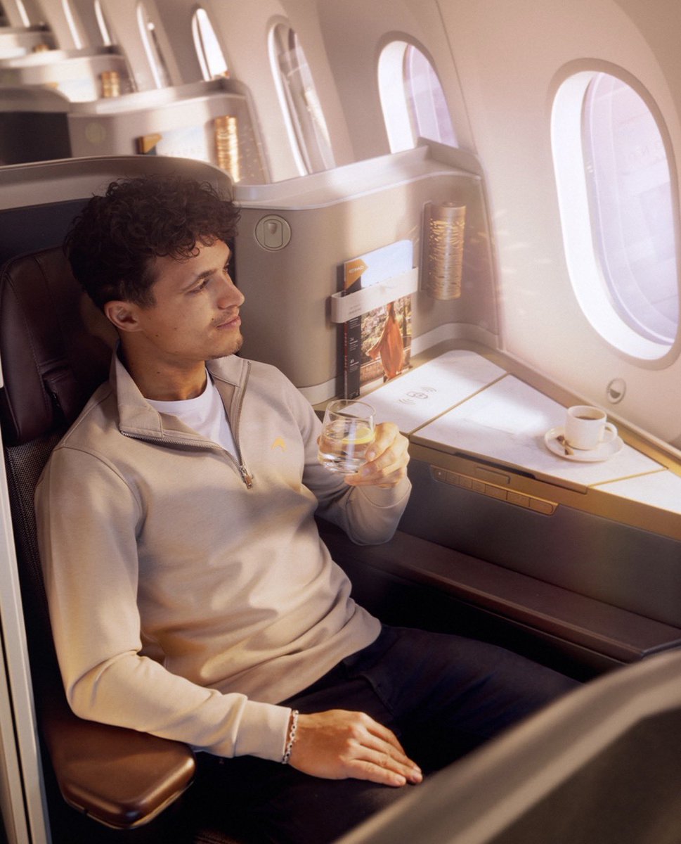 ln4norris's tweet photo. classy lando named the new face of etihad airways business class https://t.co/cFyK39zcJk