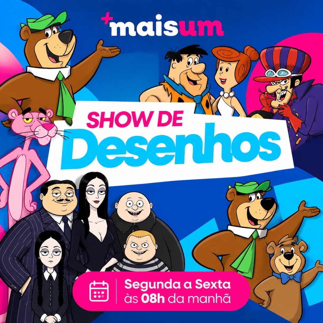 maisum1tv's tweet photo. Show de Desenhos! De segunda a sexta às 8h da manhã aqui no +MaisUm.

Tem Os Flinstones, Zé Colmeia, Corrida Maluca, A Família Addams, A Pantera Cor de Rosa e muito mais. https://t.co/mtpuBYPMRW