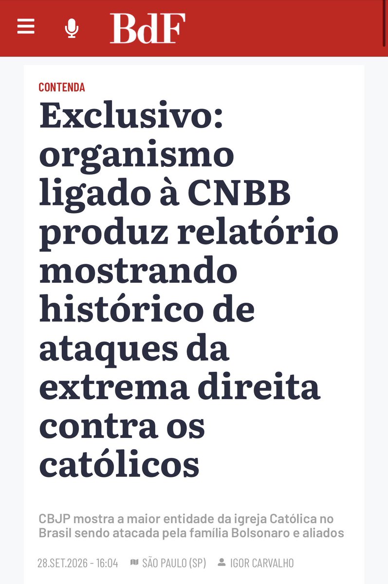 delucca's tweet photo. não existe NENHUMA
notícia falsa em dizer que a extrema direita ataca sistematicamente os católicos - e essa matéria do Igor Carvalho no @brasildefato deixa isso claro - há um projeto extremista religioso e autoritário ao redor de Flávio Bolsonaro.

https://t.co/o323CnEGQJ https://t.co/nva53Azy7K