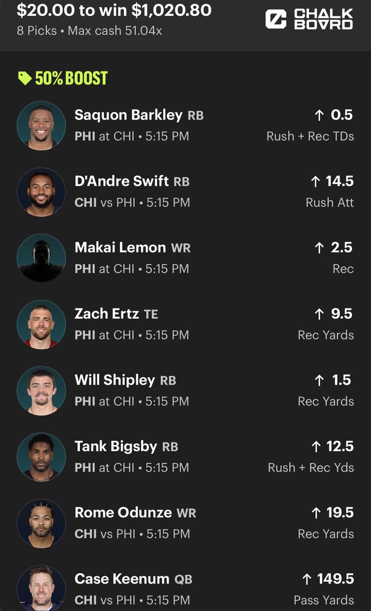 bearpropsdfs's tweet photo. Chalkboard NFL slip 🏈

Barkley and Swift props top 2

$20 to win over $1000 🚀

❤️ IF TAILING

Use code Bearprops for a FREE pick + up to $500 in bonus funds on Chalkboard🚨

Sign Up👇
https://t.co/RO3jc5Ki2f https://t.co/H4IdCLa6Fq