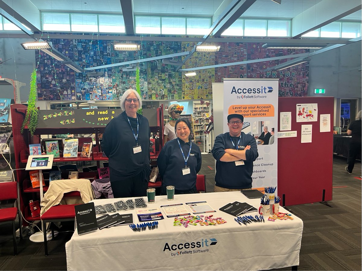 AccessitLib's tweet photo. We had a great start to the SLANZA Southern Hui yesterday ✨

Here are a few pics of the team enjoying the lovely library space at James Hargest College, plus one of the famous Southland cheese rolls 📚🧀

@Schoollibsnz https://t.co/JqId5F7aEF