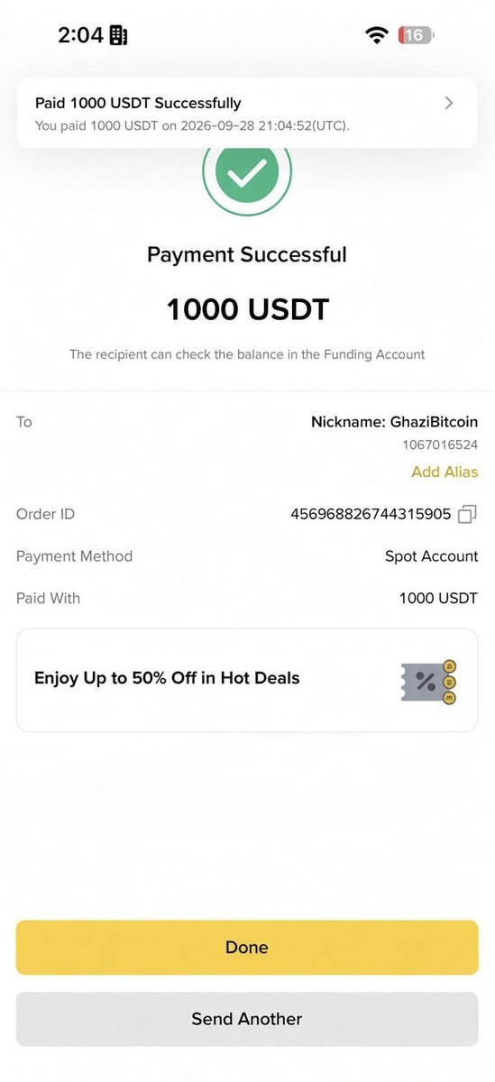 Crypto__Haris's tweet photo. Sent $1000 to 3 Binance UIDs: 1067016524, 1087525031 and 1121825274 🎉🔥

I will send $1000 to 3 more people today who follow me @Crypto__Haris

Comment your Binance UID or wallet address below 👇 https://t.co/wgVsGyHuDL
