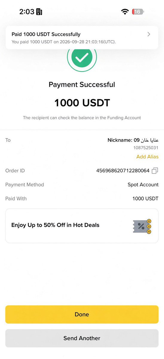 Crypto__Haris's tweet photo. Sent $1000 to 3 Binance UIDs: 1067016524, 1087525031 and 1121825274 🎉🔥

I will send $1000 to 3 more people today who follow me @Crypto__Haris

Comment your Binance UID or wallet address below 👇 https://t.co/wgVsGyHuDL