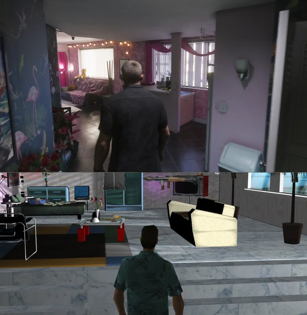 Urban_GTA_6's tweet photo. GTA Vice City (2002) vs. GTA 6 (2026). 💫

u/wasservilla https://t.co/k8o38PIPNN