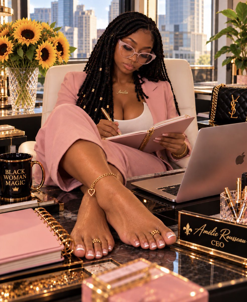 FemmeFeetaleP's tweet photo. Working with my feet on my desk is not breaking the rules because I make them. Being a boss with my feet out, that’s the life! —Amélie R 💋👣🥼 https://t.co/Bm33G4ySSF