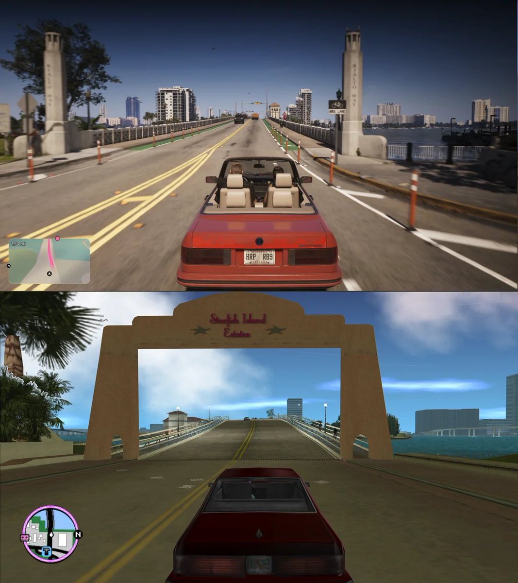 Urban_GTA_6's tweet photo. GTA Vice City (2002) vs. GTA 6 (2026). 💫

u/wasservilla https://t.co/k8o38PIPNN